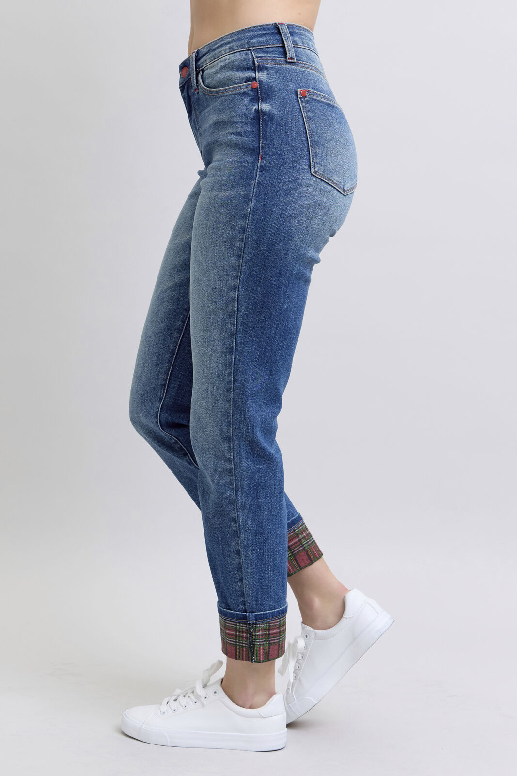 Judy Blue Mr Plaid Print Cuff BF