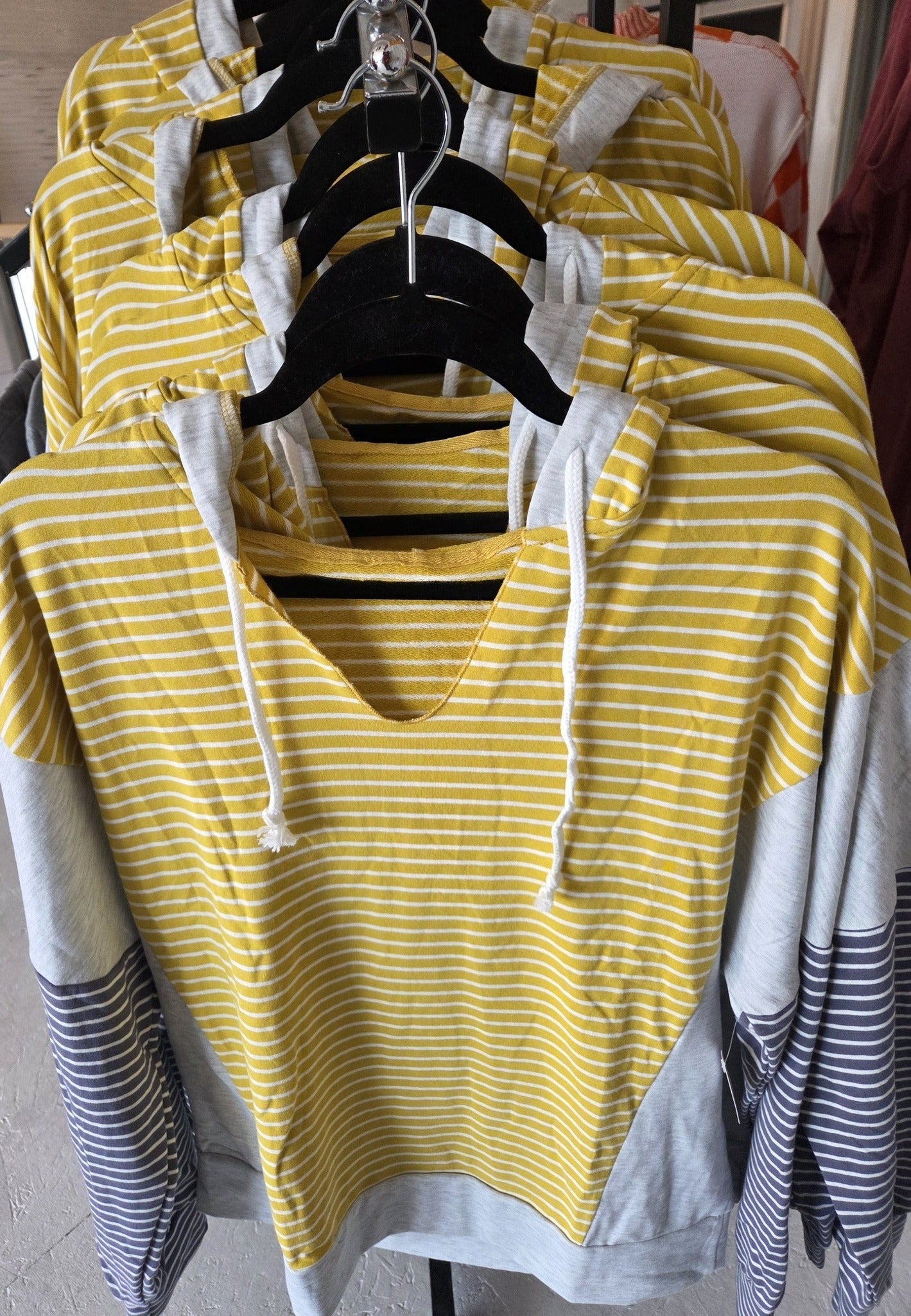 Yellow Stripe Drawstring Hoodie