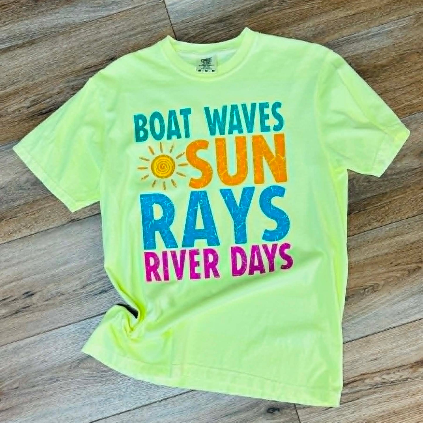 Boat Waves Sun Rays River Days Neon Graphic Tee