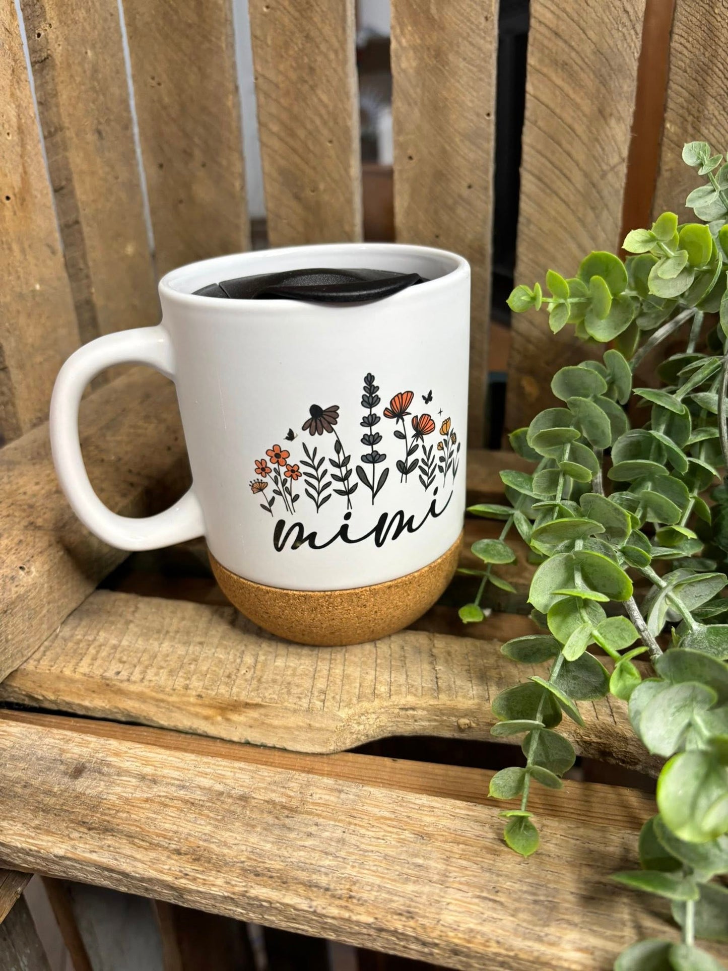 Mama Floral 15oz Ceramic Mug with Lid – Cork Bottom Coffee Cup