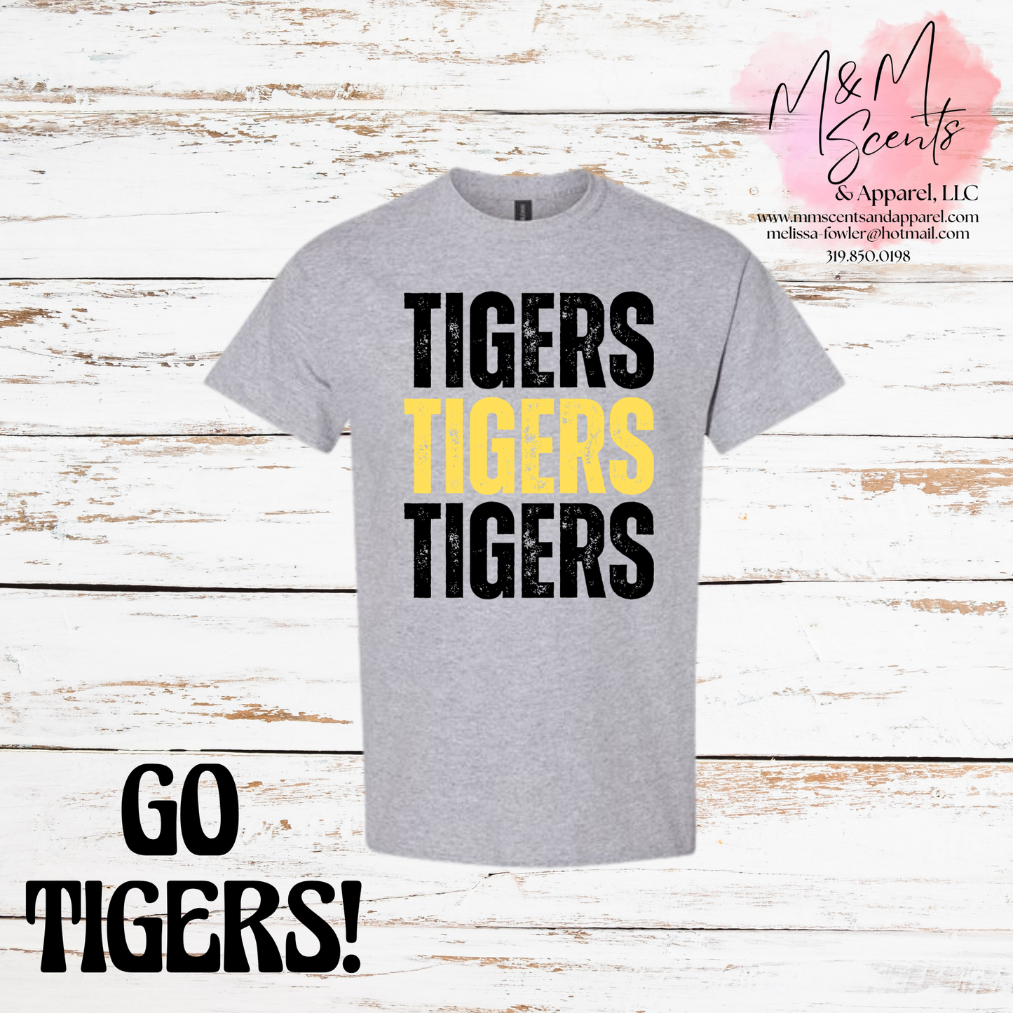 New London Tigers Stacked Graphic Tee | Black & Gold School Spirit Shirt