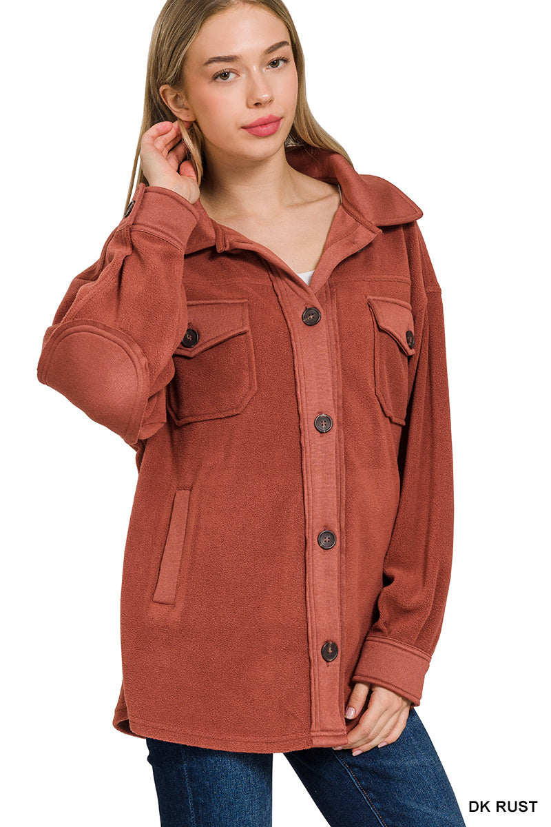 Zenana Soft Brushed Elbow Patch Shacket