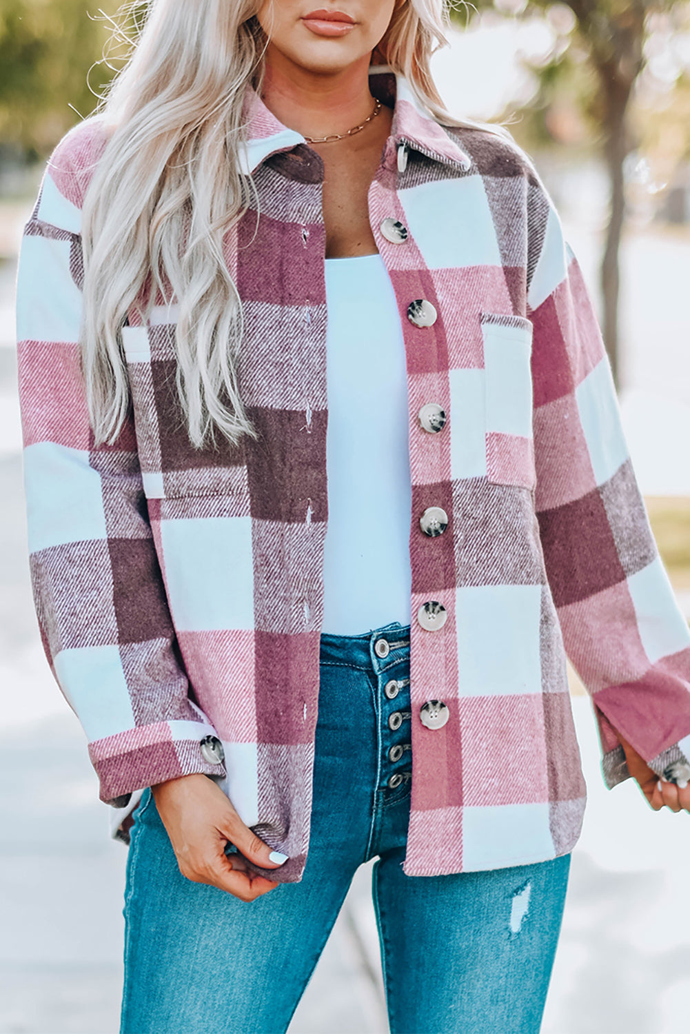 Pink Plaid Print Shacket
