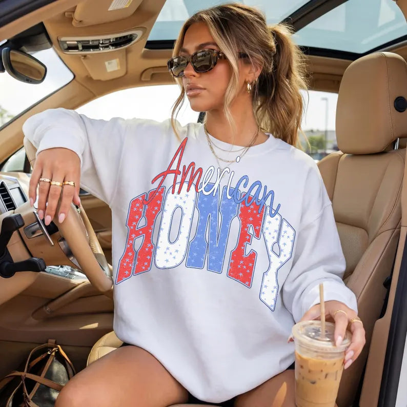 American Honey Patriotic Graphic T-Shirt | Red White & Blue Western Style Tee