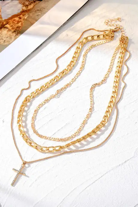Cross Pendant Multi Layer Stacked Necklace