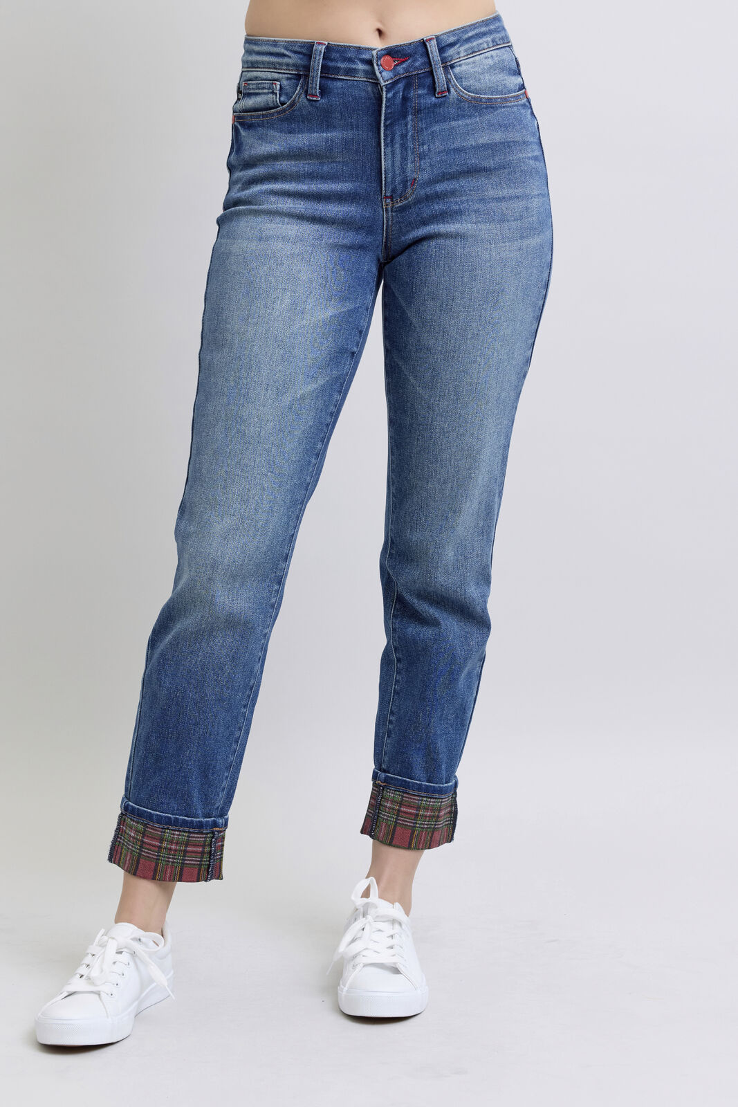 Judy Blue Mr Plaid Print Cuff BF