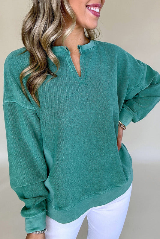 Teal Notched Neck Sweatshirt
