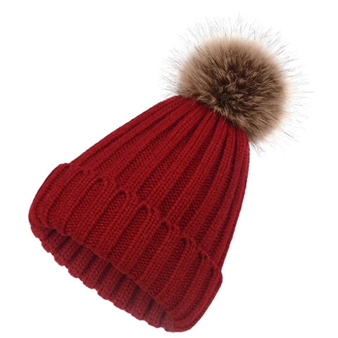 Knit Wool Hat with Ball