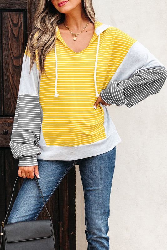 Yellow Stripe Drawstring Hoodie