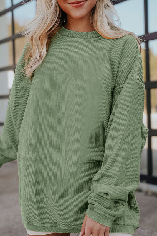 Green Ribbed Corduroy Oversized Crewneck