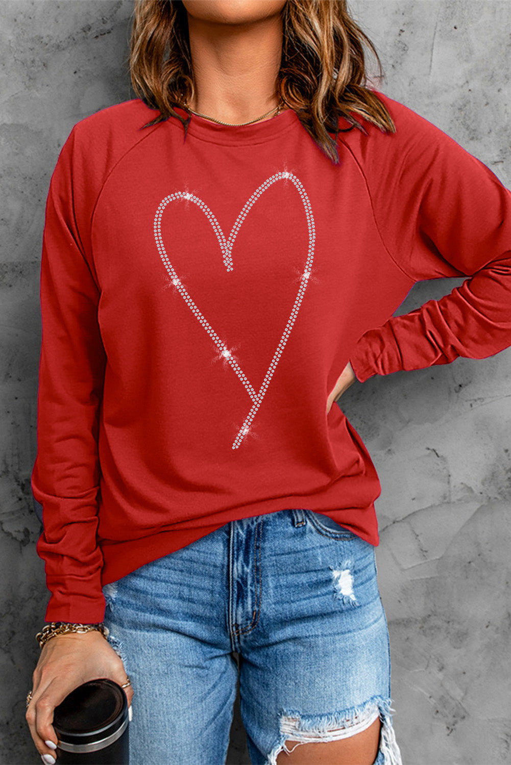 Red Rhinestone Heart Shaped Long Sleeve