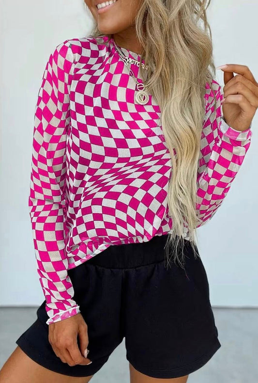 Pink/White Checkered Mesh