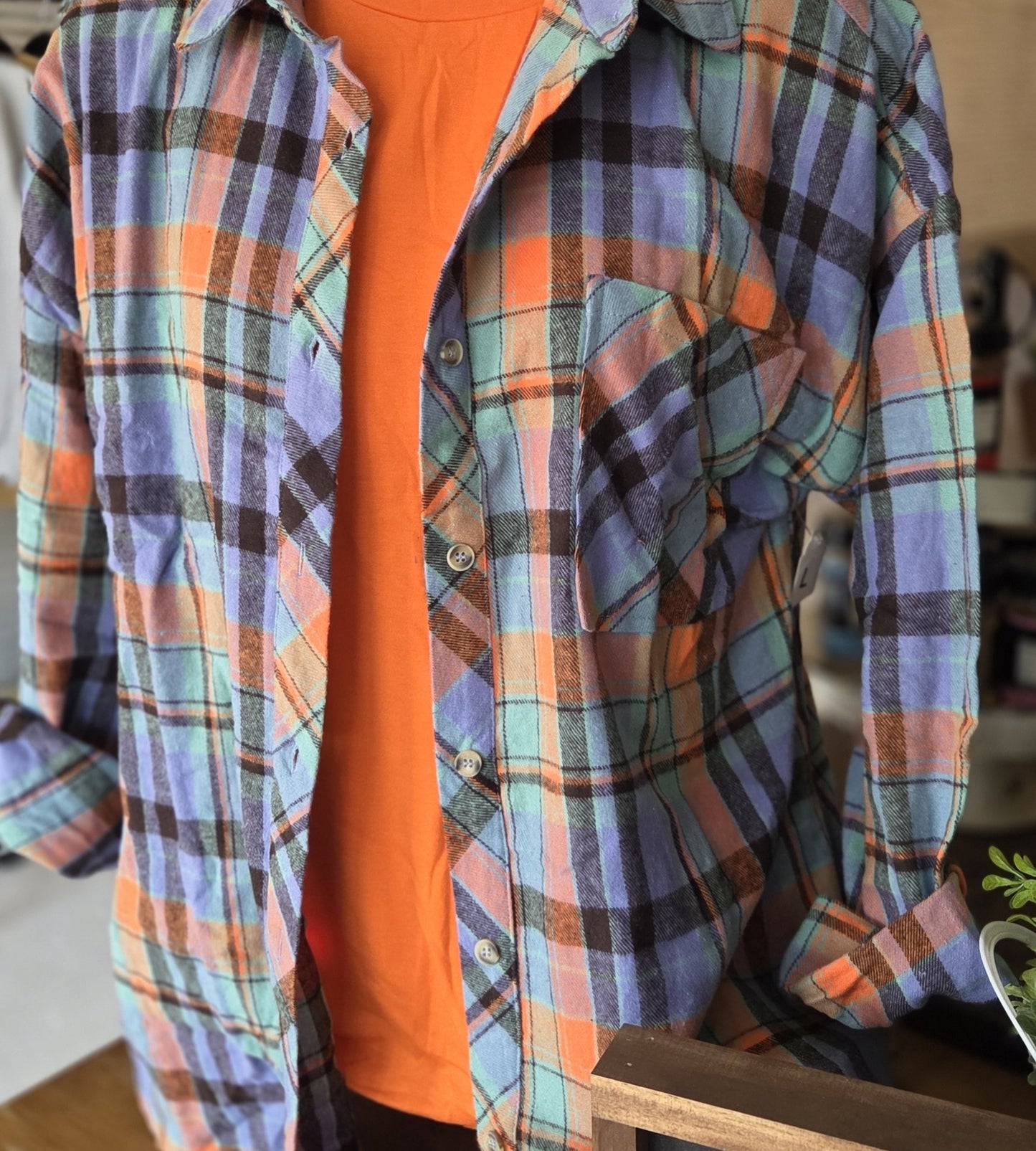 Orange Plaid Button Up
