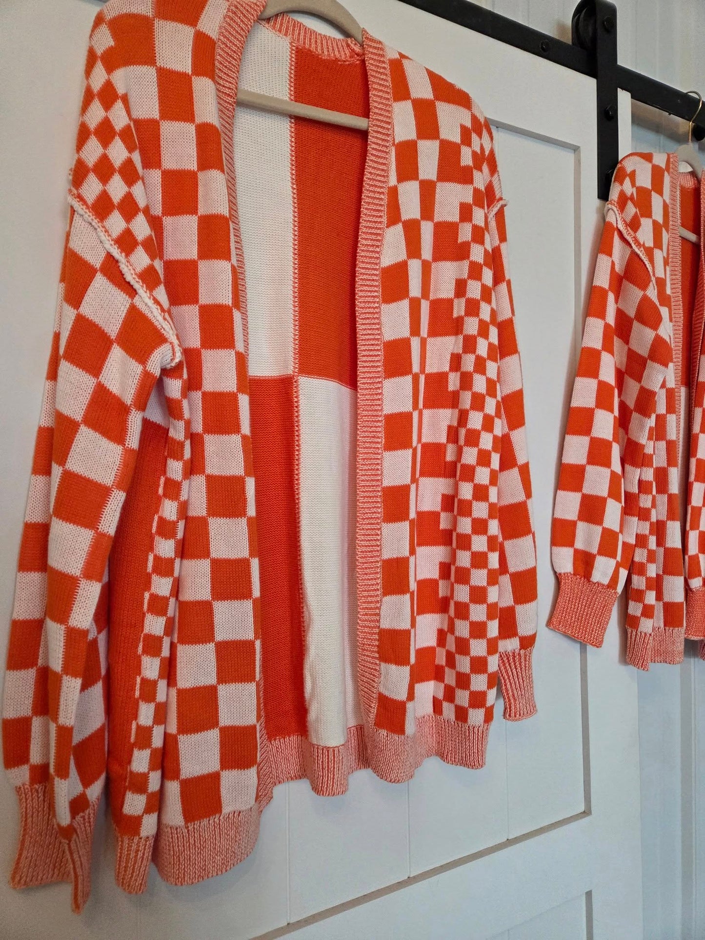 Orange Checkered Cardigan