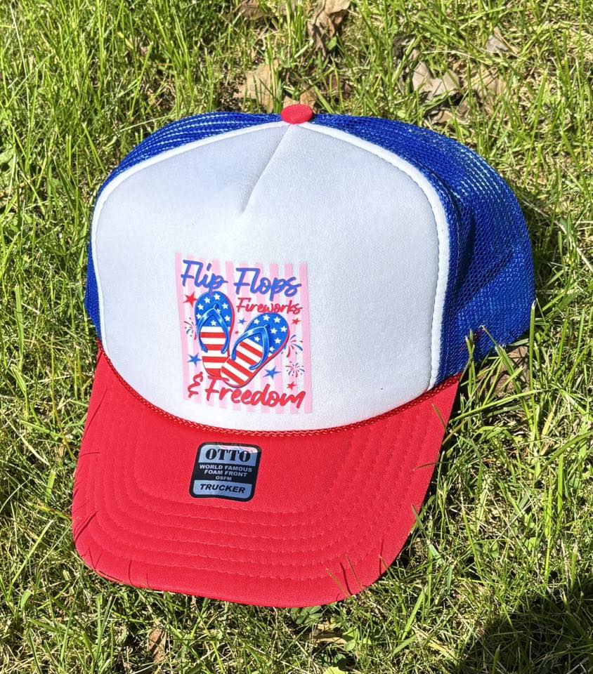 Flip Flops Fireworks & Freedom Patriotic Trucker Hat | M&M Scents & Apparel, LLC