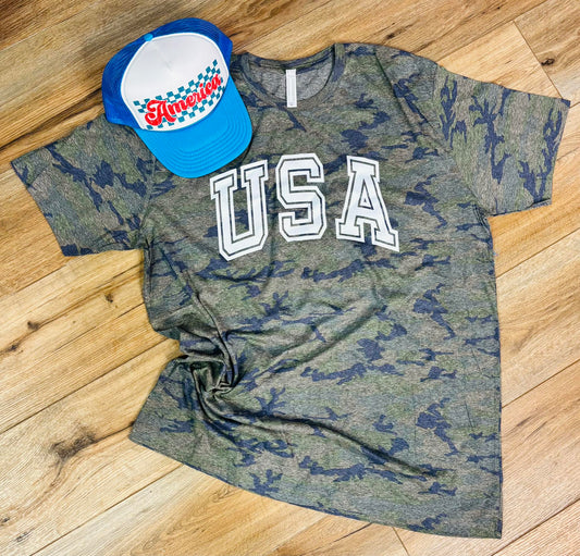 USA Camo Graphic Tee | Patriotic Boutique Camo Shirt | M&M Scents & Apparel, LLC