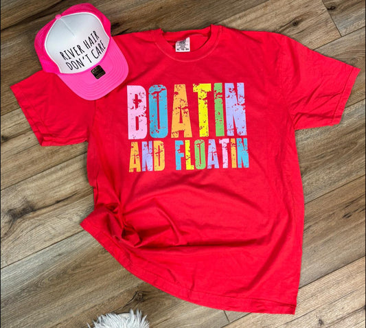 Boatin’ and Floatin’ Comfort Colors Graphic Tee | Neon Lake Life Summer Shirt | M&M Scents & Apparel, LLC