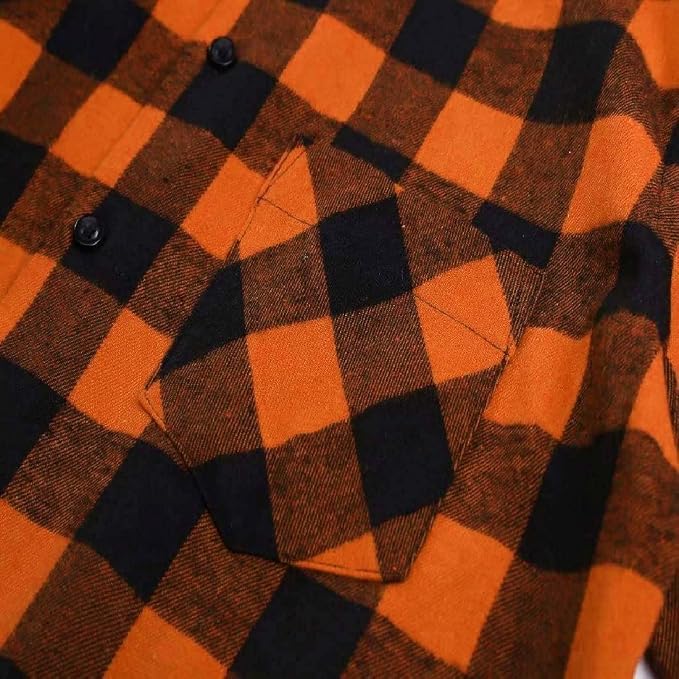 Orange & Black/Gray Buffalo Plaid Flannel Button-Up Shirt