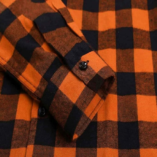 Orange & Black Buffalo Plaid Flannel Button-Up Shirt