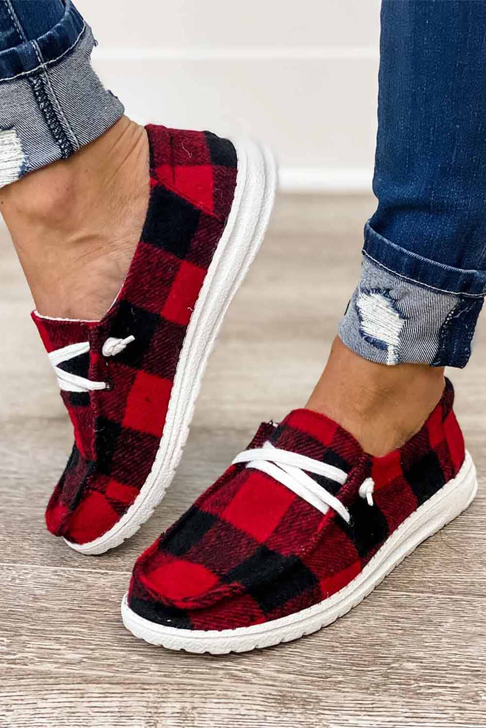 Fiery Red Plaid Shoes