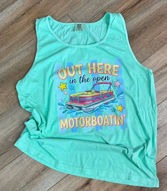 Out Here in the Open Motorboatin' Tank Top