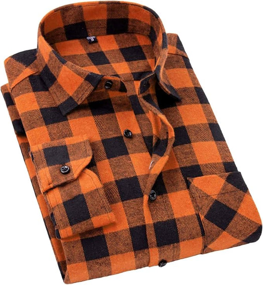 Orange & Black Buffalo Plaid Flannel Button-Up Shirt