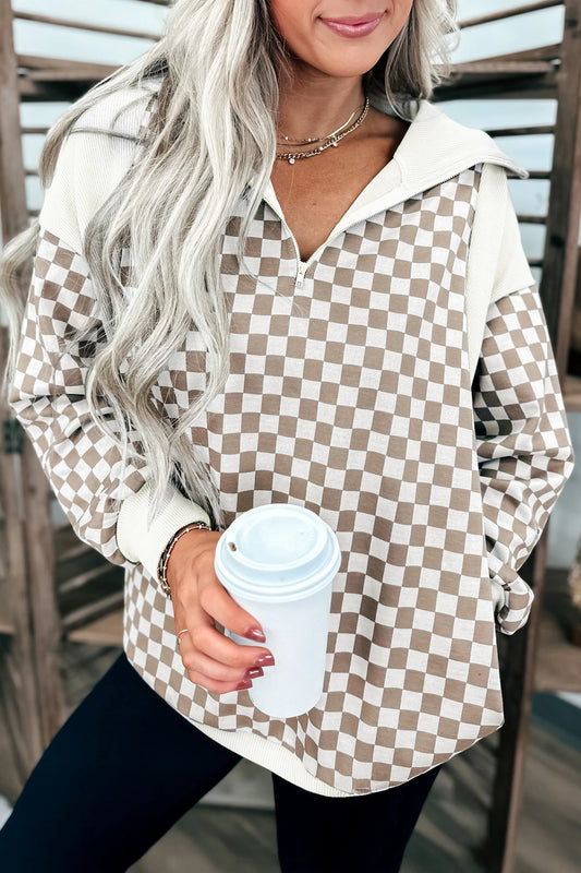 Khaki Checkered Quarter Zip