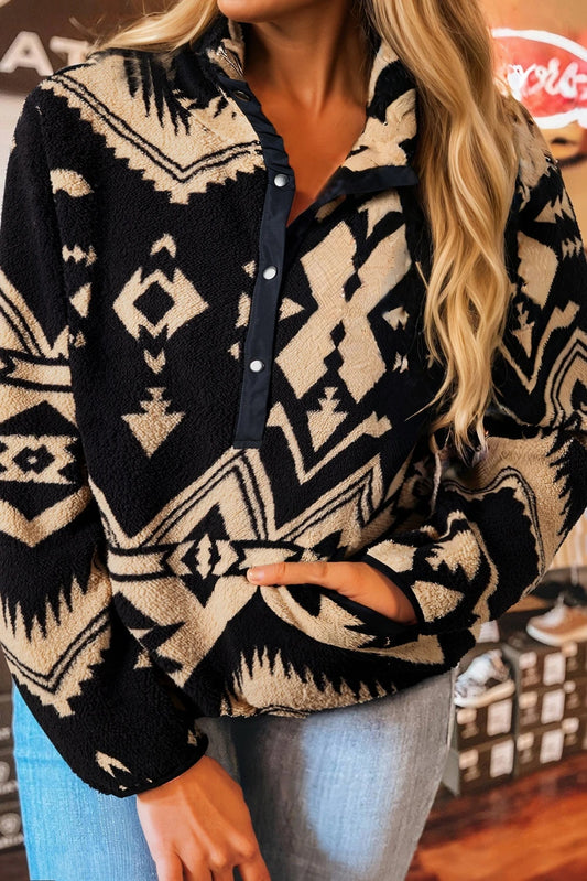 Western Aztec Half Button Collared Sweatshirt