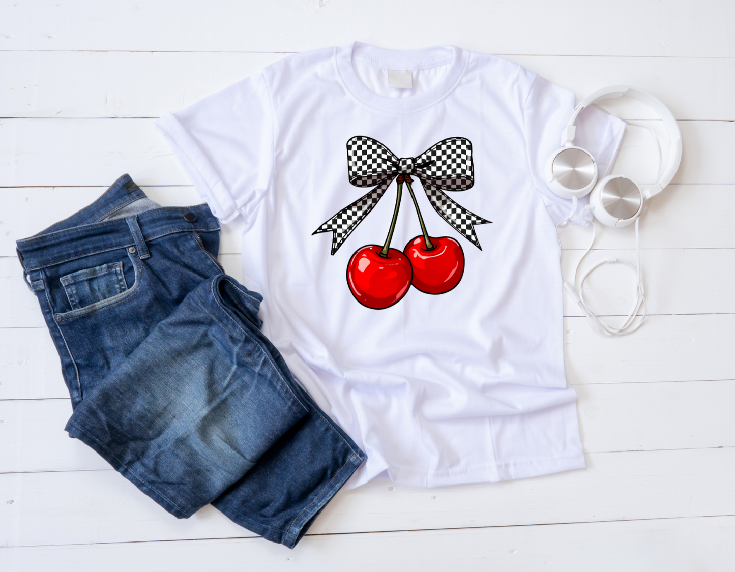 Checkered Bow with Cherries