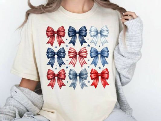 Patriotic Bow Graphic Tee – Coquette 4th of July Shirt S–4X