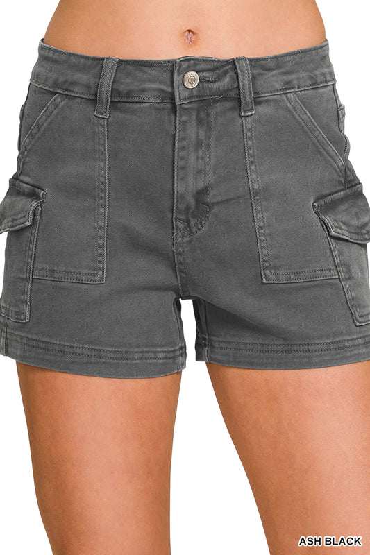 Utility Denim Shorts with Stretch | Mid Rise Cargo Shorts