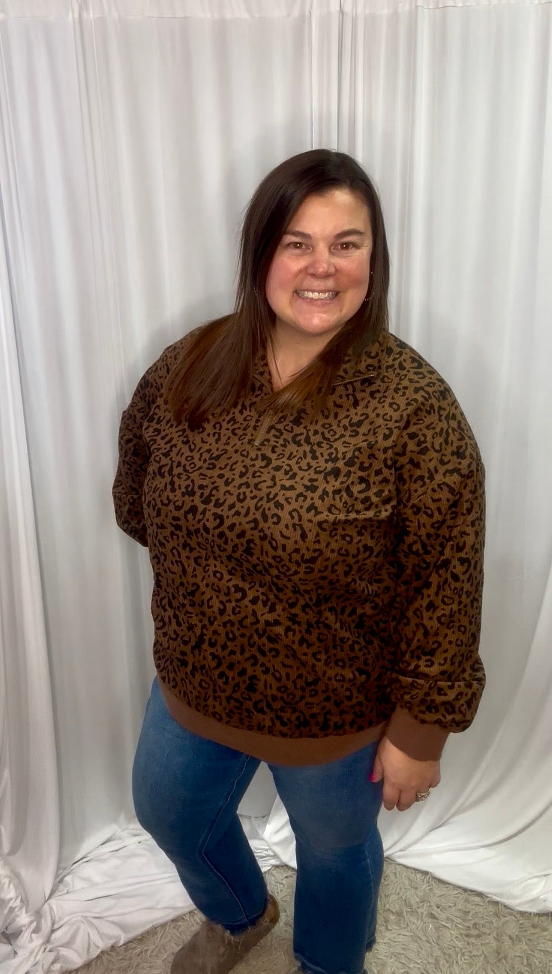 Leopard Quarter Zip Pullover