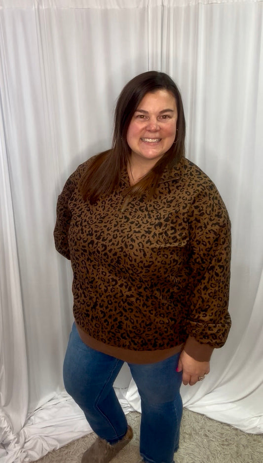 Leopard Quarter Zip Pullover