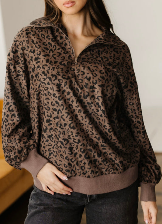 Leopard Quarter Zip Pullover