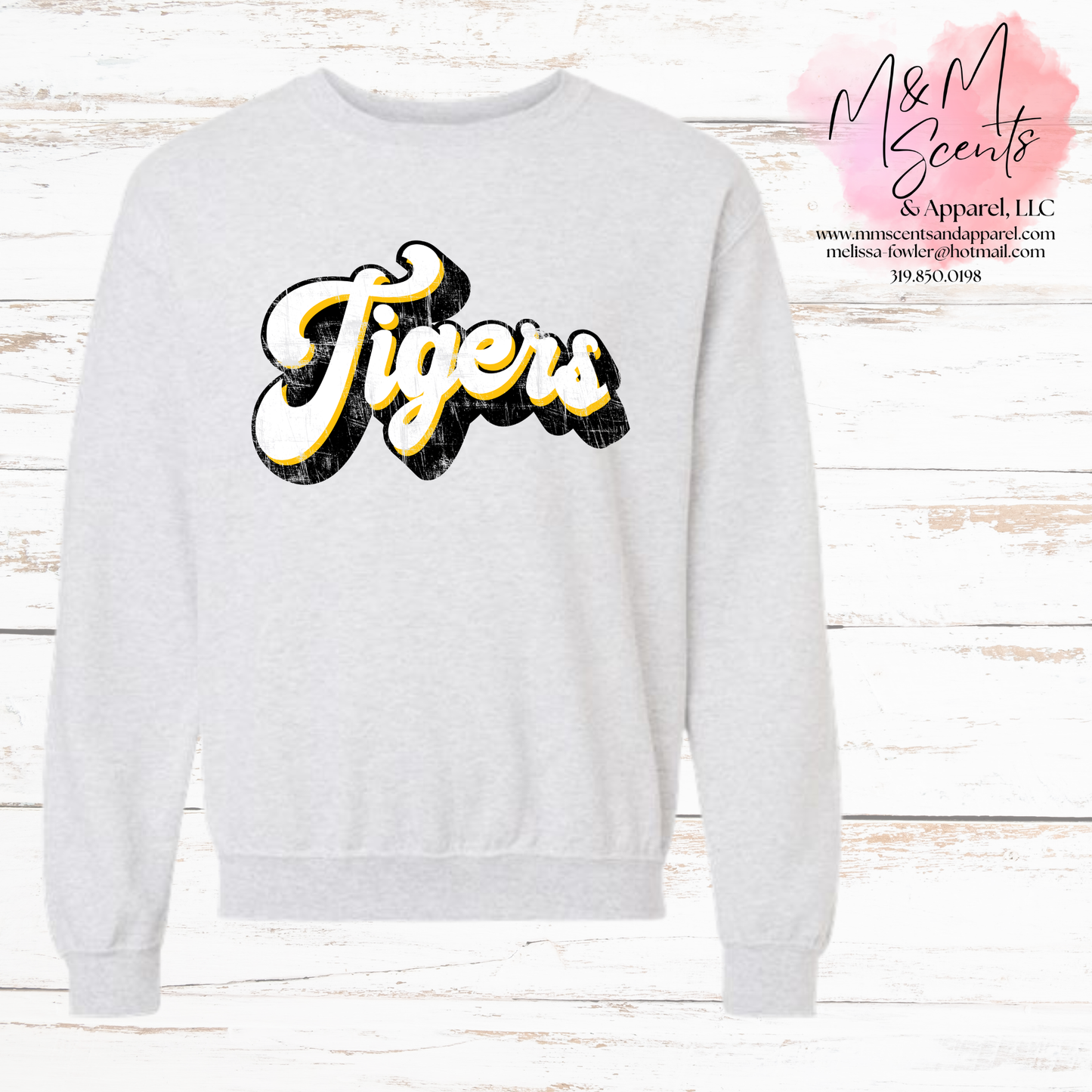 Vintage Tigers Script Crewneck Sweatshirt | New London Tigers Retro School Spirit Sweatshirt