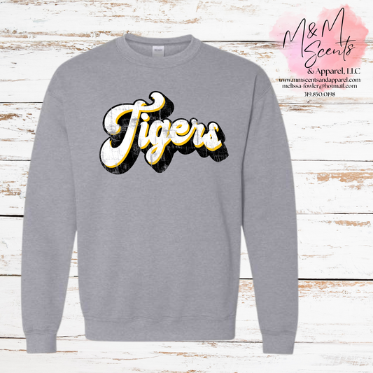 Vintage Tigers Script Crewneck Sweatshirt | New London Tigers Retro School Spirit Sweatshirt