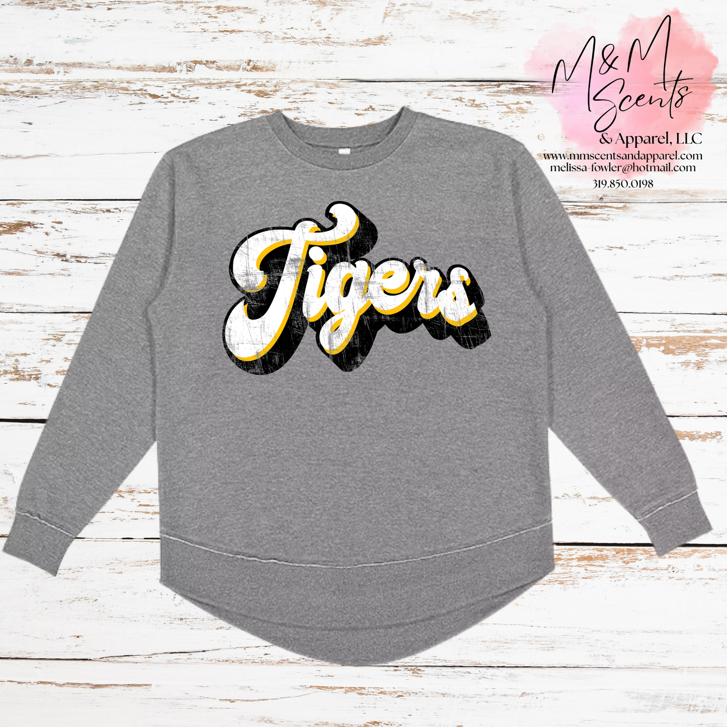 Vintage Tigers Script Tunic Sweatshirt | New London Tigers Women's School Spirit Pullover