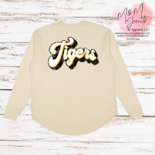 Vintage Tigers Script Tunic Sweatshirt | New London Tigers Women's School Spirit Pullover