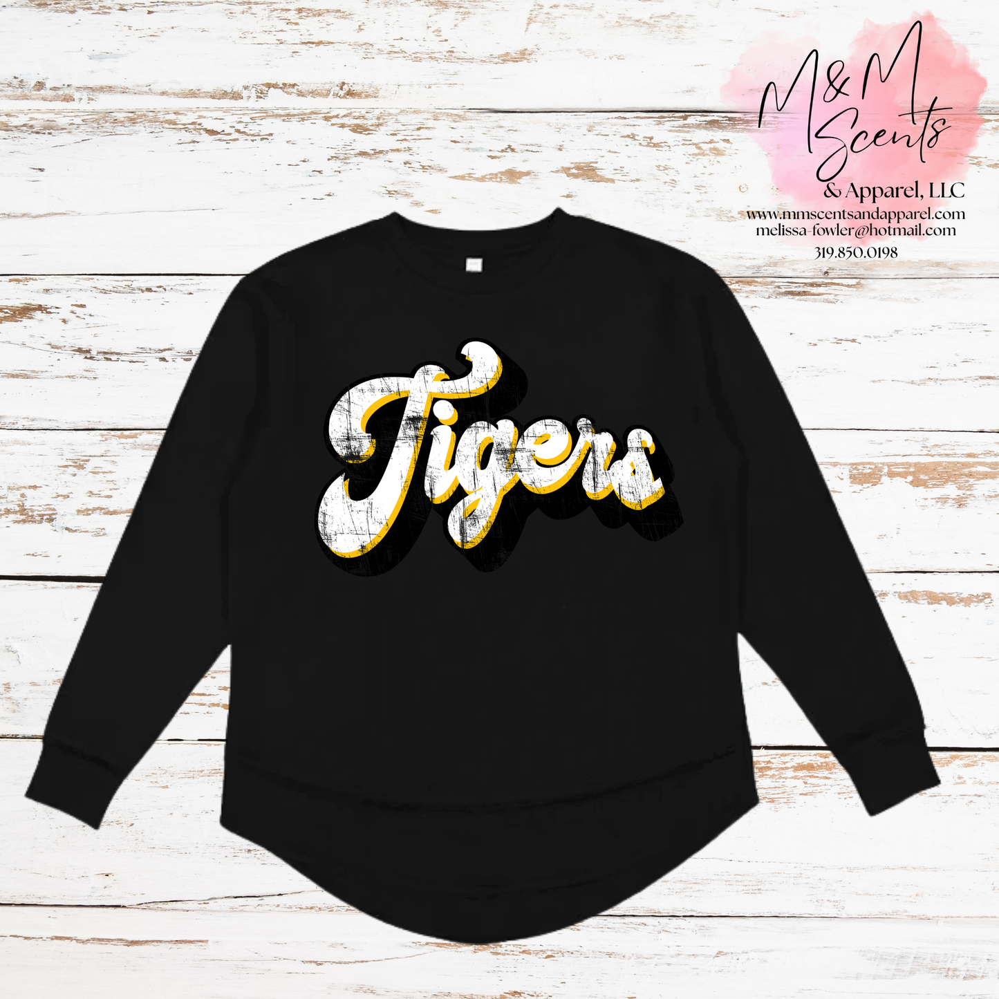 Vintage Tigers Script Tunic Sweatshirt | New London Tigers Women's School Spirit Pullover