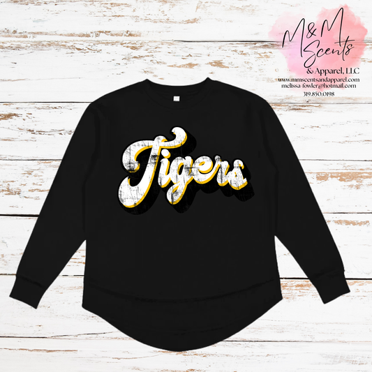 Vintage Tigers Script Tunic Sweatshirt | New London Tigers Women's School Spirit Pullover