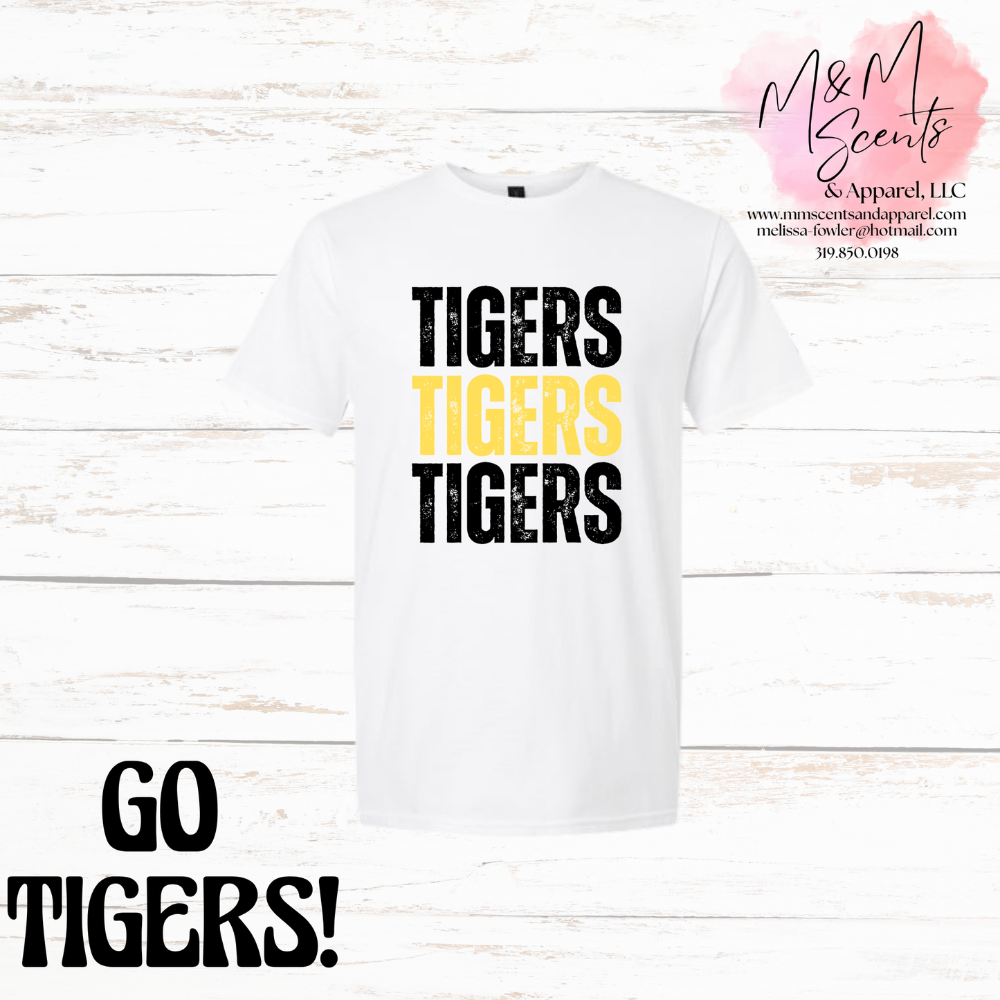 New London Tigers Stacked Graphic Tee | Black & Gold School Spirit Shirt