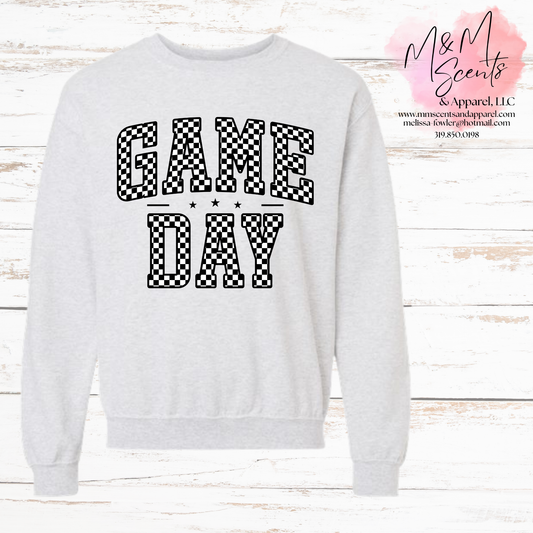 Game Day Checkered Crewneck Sweatshirt | Black & White Gameday Sweatshirt