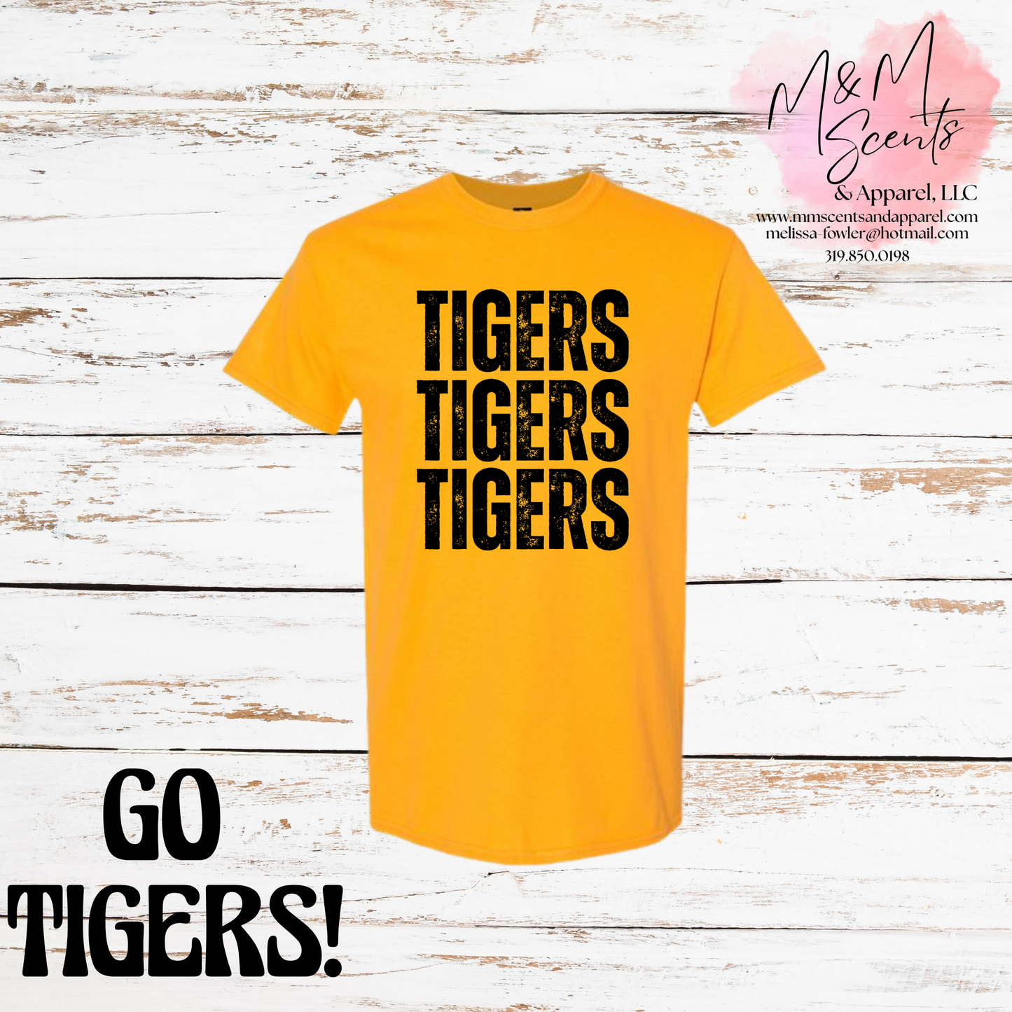 New London Tigers Stacked Graphic Tee | Black & Gold School Spirit Shirt