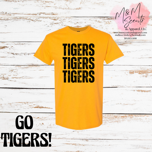 New London Tigers Stacked Graphic Tee | Black & Gold School Spirit Shirt