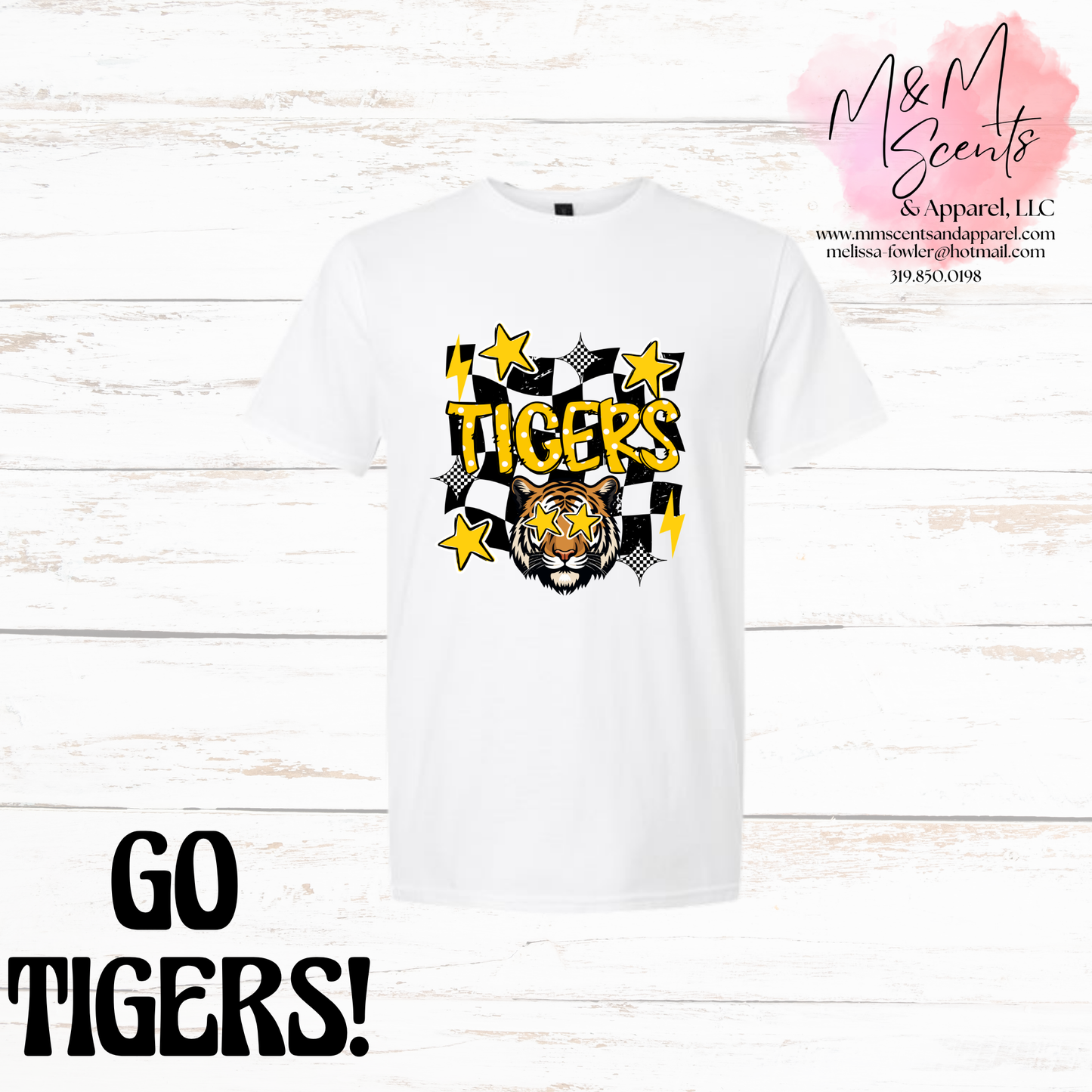 New London Tigers Retro Graphic Tee | Checkered School Spirit Shirt | Multiple Colors