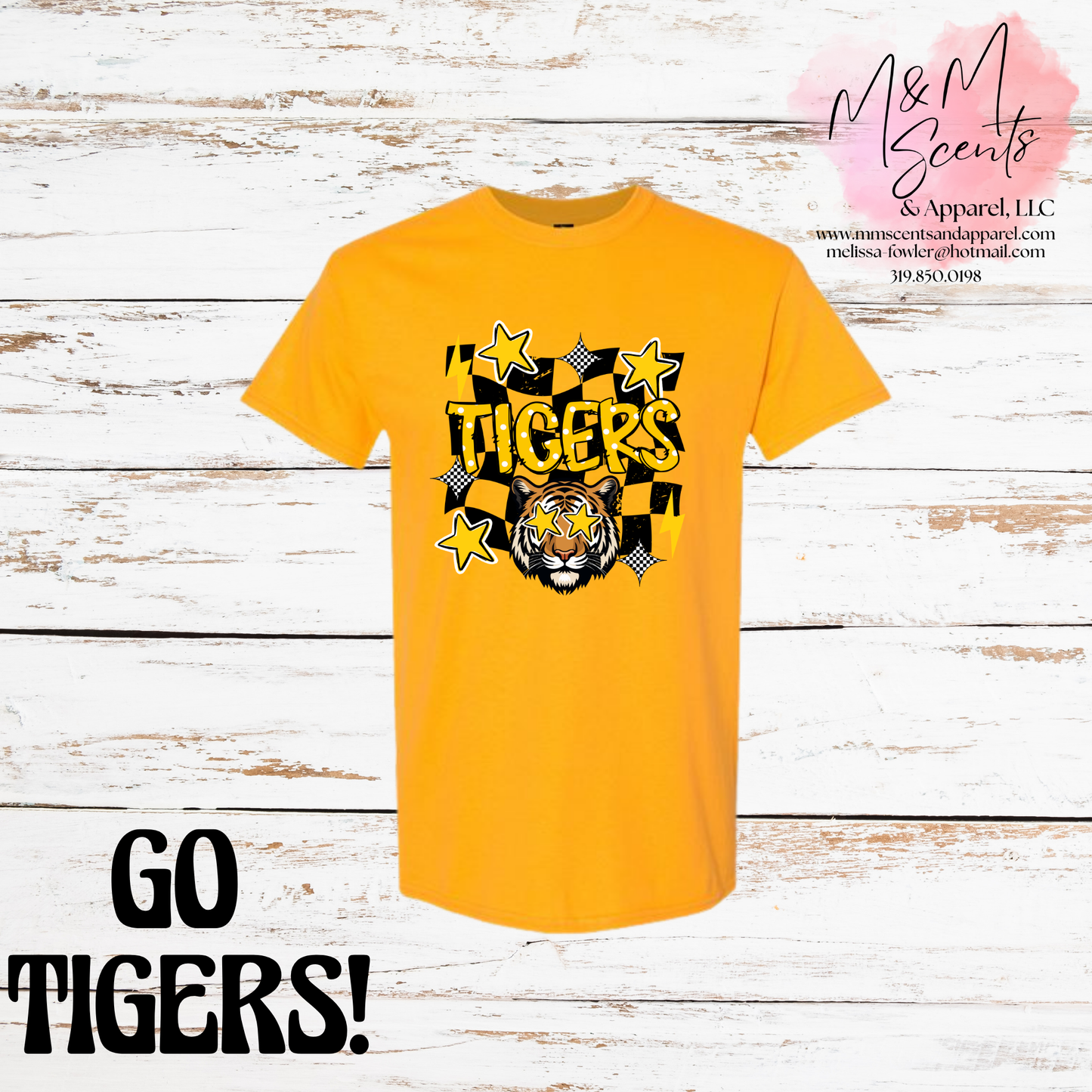 New London Tigers Retro Graphic Tee | Checkered School Spirit Shirt | Multiple Colors