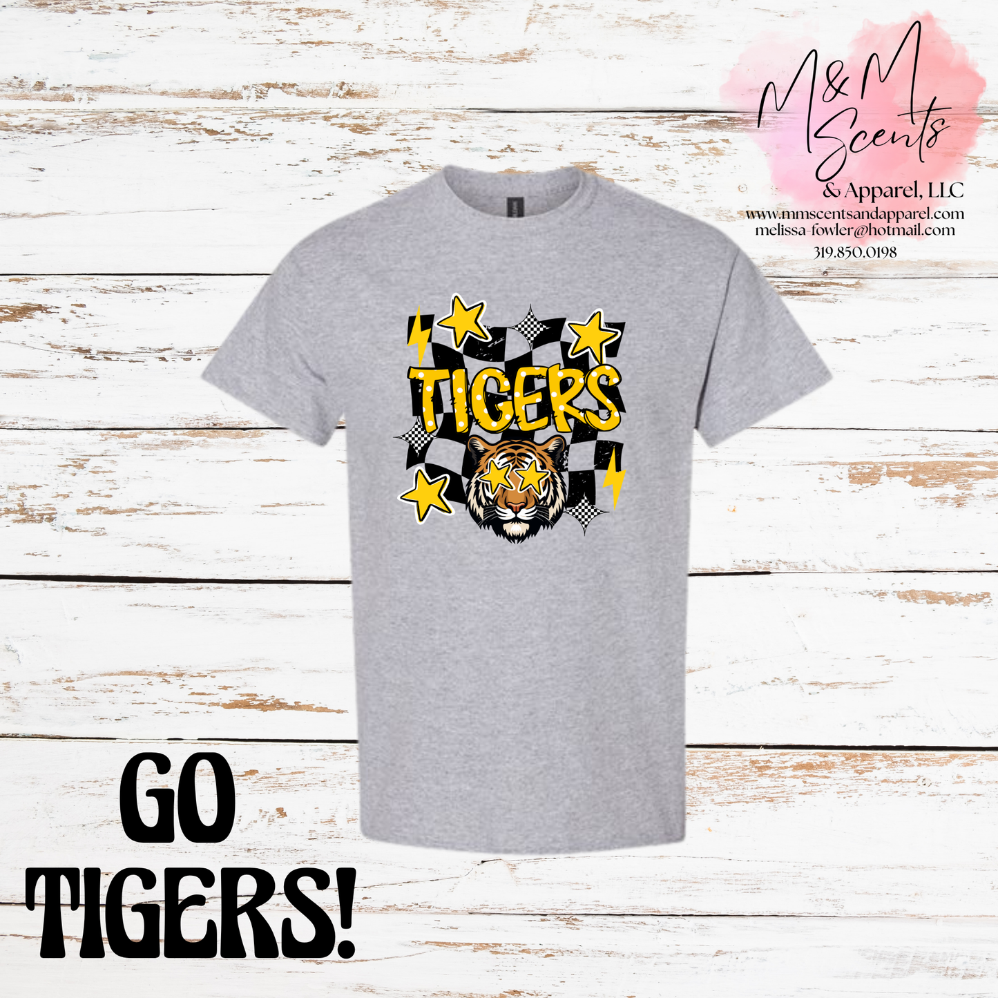 New London Tigers Retro Graphic Tee | Checkered School Spirit Shirt | Multiple Colors