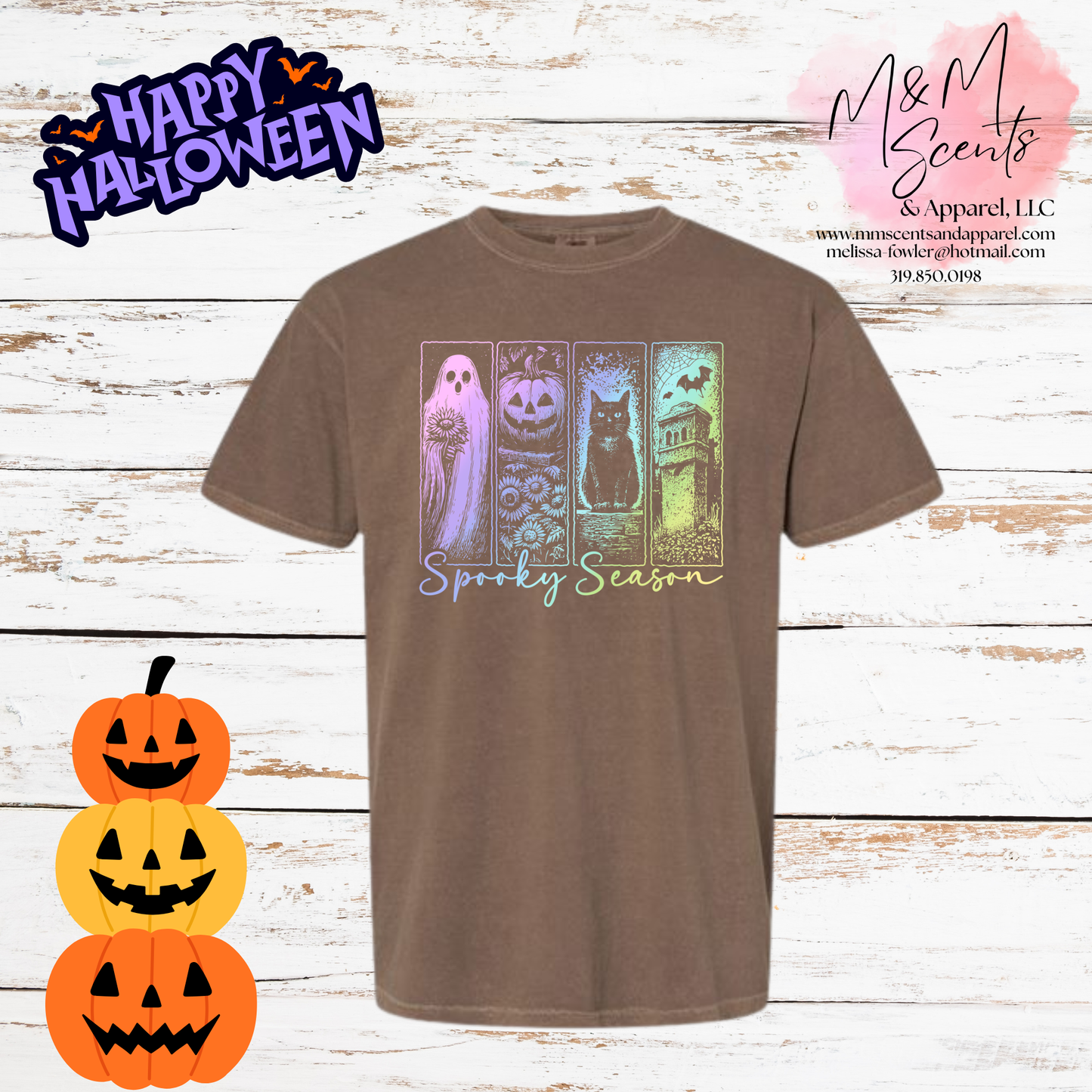 Spooky Season Rainbow Graphic Tee | Halloween Ghost & Pumpkin Shirt