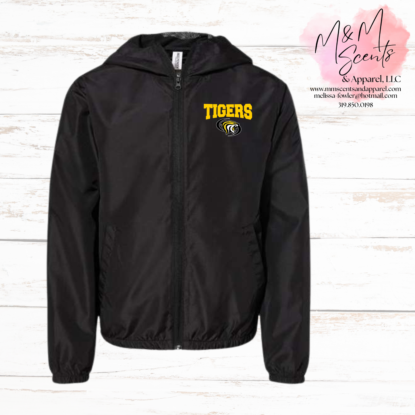 Youth Tigers Lightweight Windbreaker Jacket | Packable Full-Zip Hooded Jacket