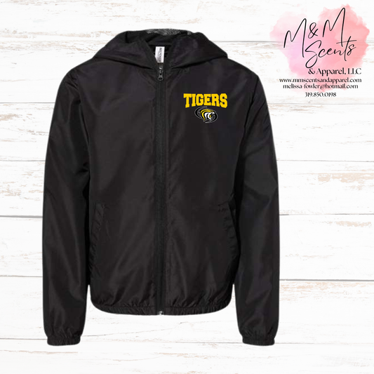 Youth Tigers Lightweight Windbreaker Jacket | Packable Full-Zip Hooded Jacket